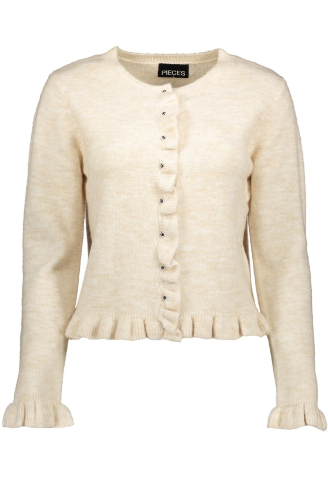 PCLYDIA LS FRILL KNIT CARDIGAN FSY 17162510 BIRCH